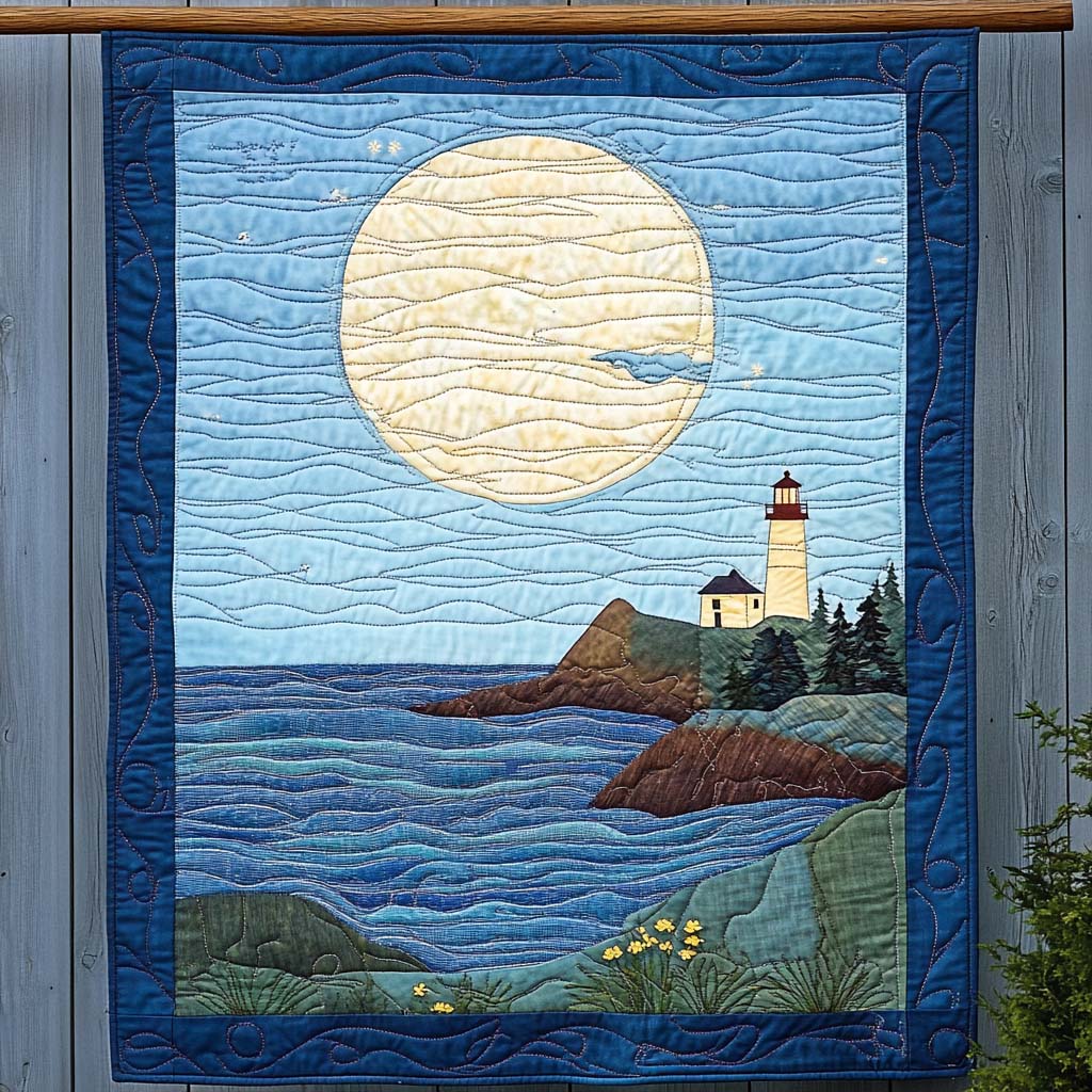 Moonlit Coast Quilted Blanket Christmas Blanket Gift