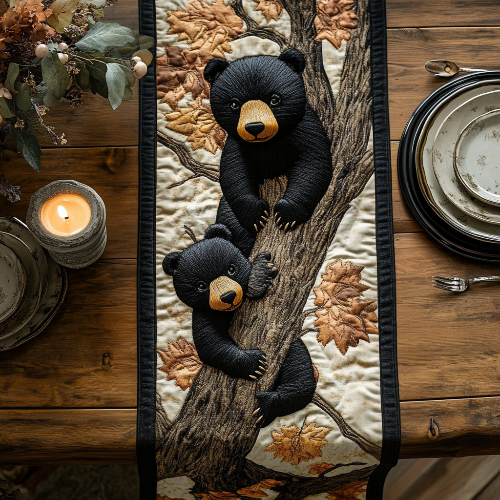 Moonlit Cub Quilted Table Runner Dinner Table Decor Ideas Nature Lover Gift Ideas