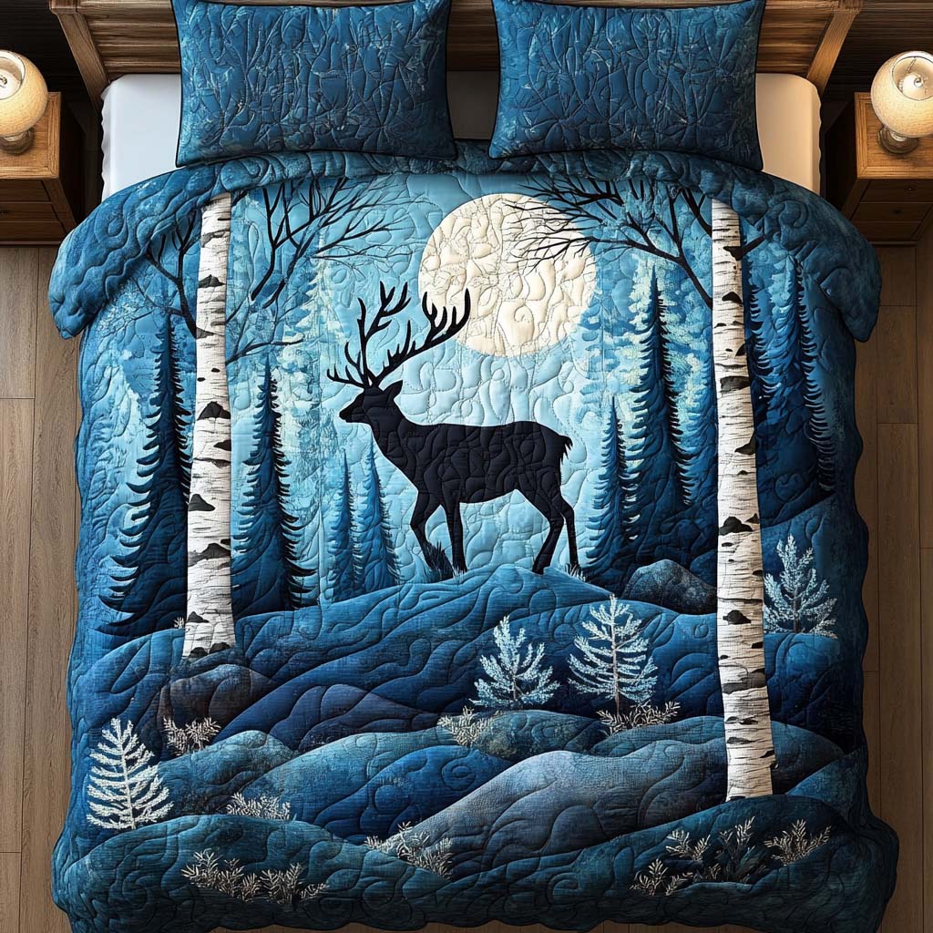 Moonlit Deer Quilted Bedding Set King Size Comforter Sets Grandparent Xmas Gifts
