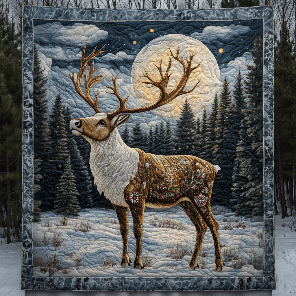 Moonlit Deer Quilted Blanket Christmas Throw Blanket Best Presents For Grandmas