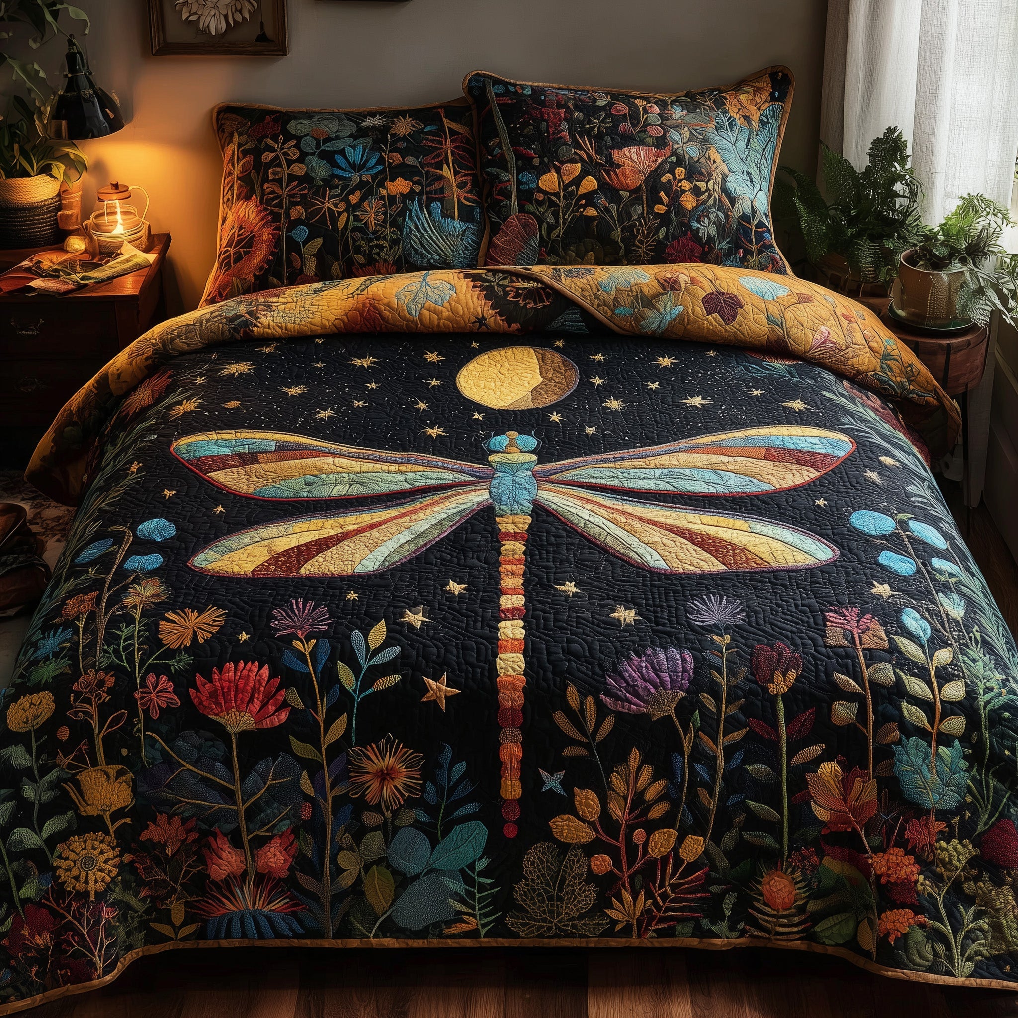 Moonlit Dragonfly Quilted Bedding Set Duvet Cover Bedspread Best Dragonfly Christmas Gifts