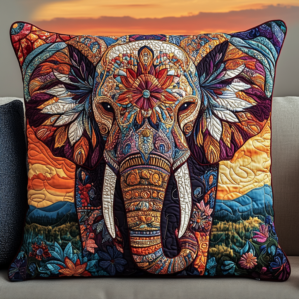 Moonlit Elephant Quilted Pillow Case Cozy Christmas Throw Pillow