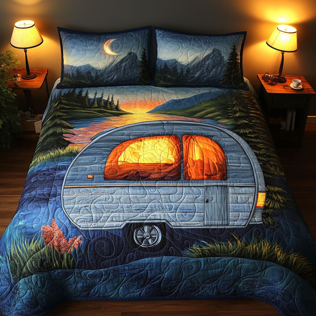 Moonlit Escape Quilted Bedding Set Cool Bedroom Decor Camping Gifts For Couples