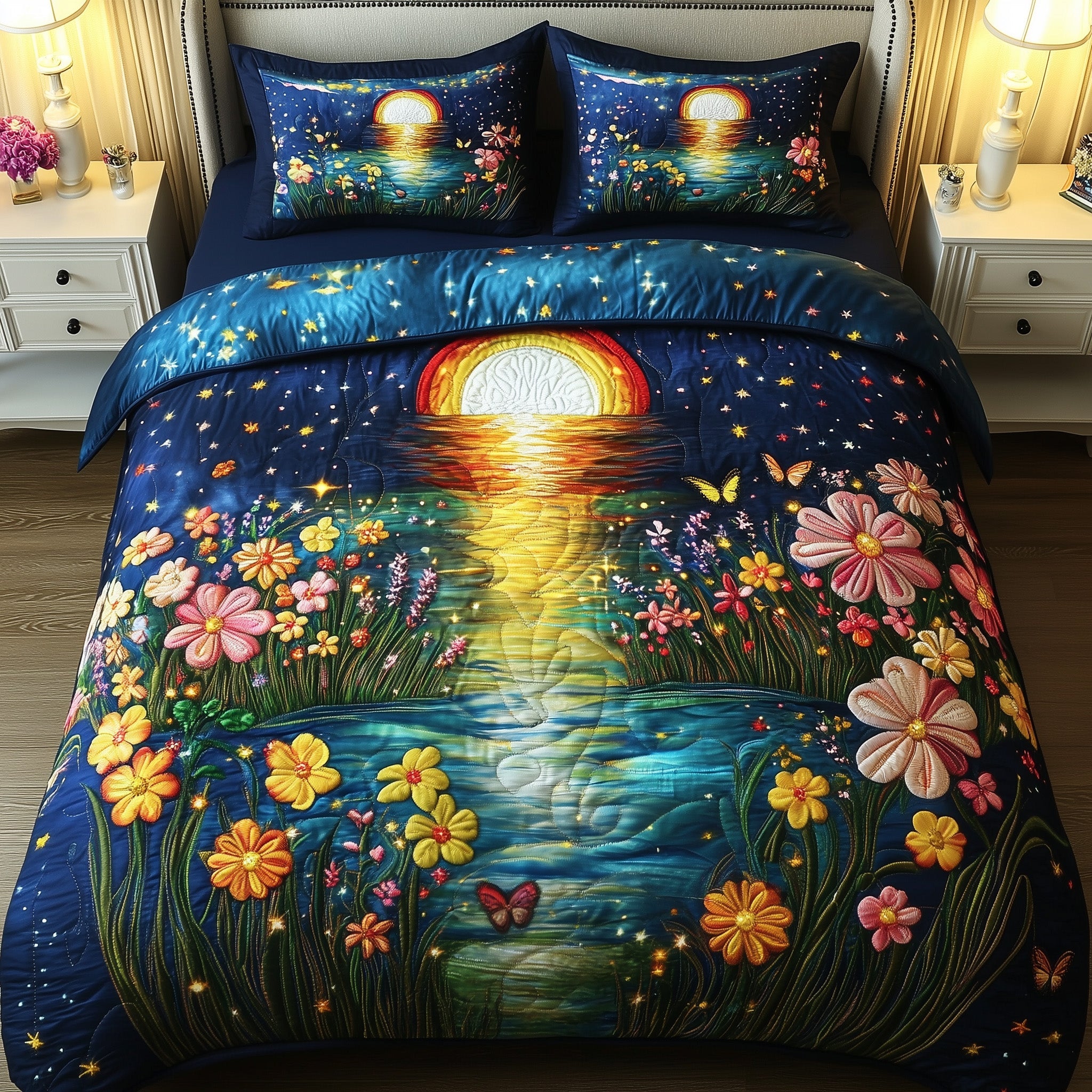 Moonlit Floral Quilted Bedding Set Duvet Cover Merchandise Grandchildren Christmas Gift Ideas