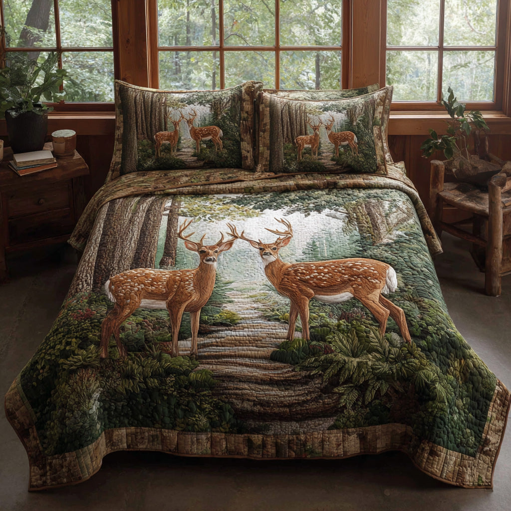 Moonlit Forest Deer Quilt Bedding Set Deer Duvet Covers King Useful Gift for Mom Birthday