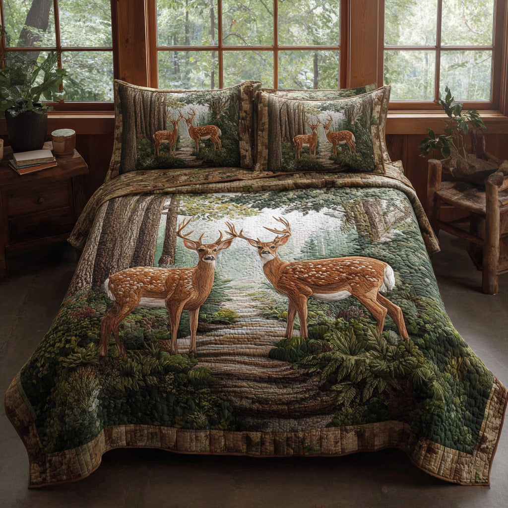 Moonlit Forest Deer Quilted Bedding Set Bed Decor Ideas Cool Gifts For Deer Lovers