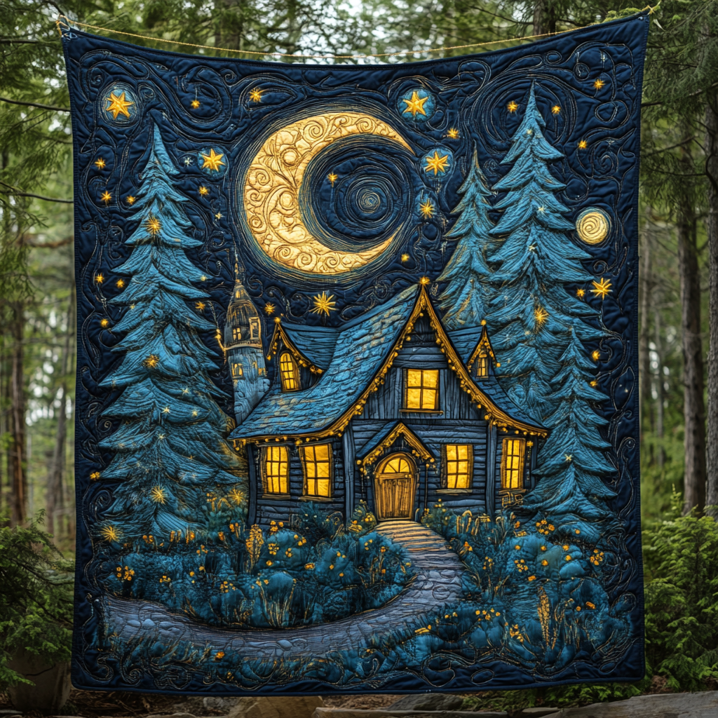Moonlit Forest Haven Quilted Blanket For Christmas Gifts