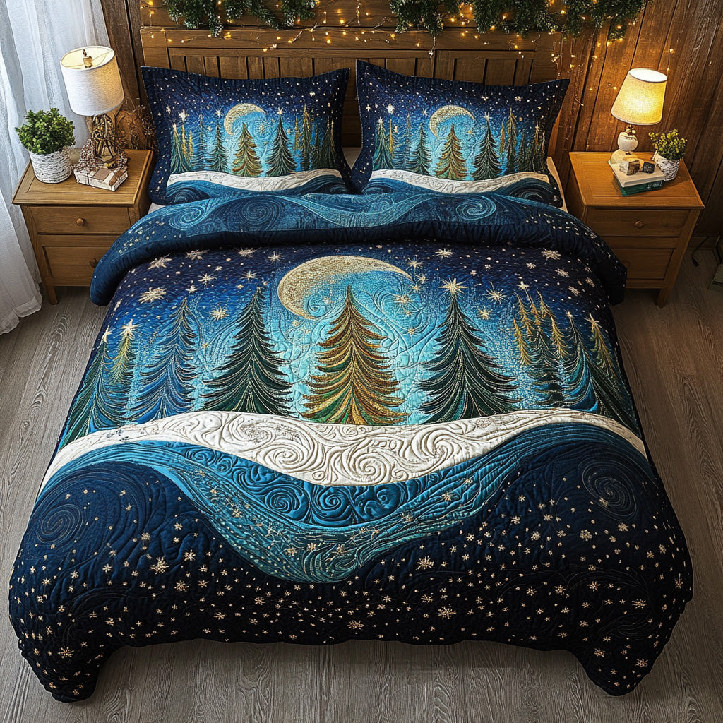 Moonlit Forest Quilted Bedding Set Xmas Duvet Cover Set Top Christmas Gifts For Girlfreind