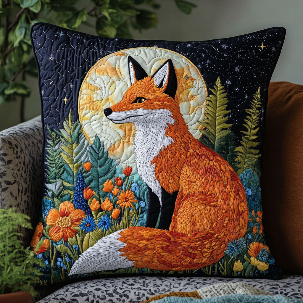 Moonlit Fox Quilt Pillow Case Beautiful Pillow Gift for Every Bedroom