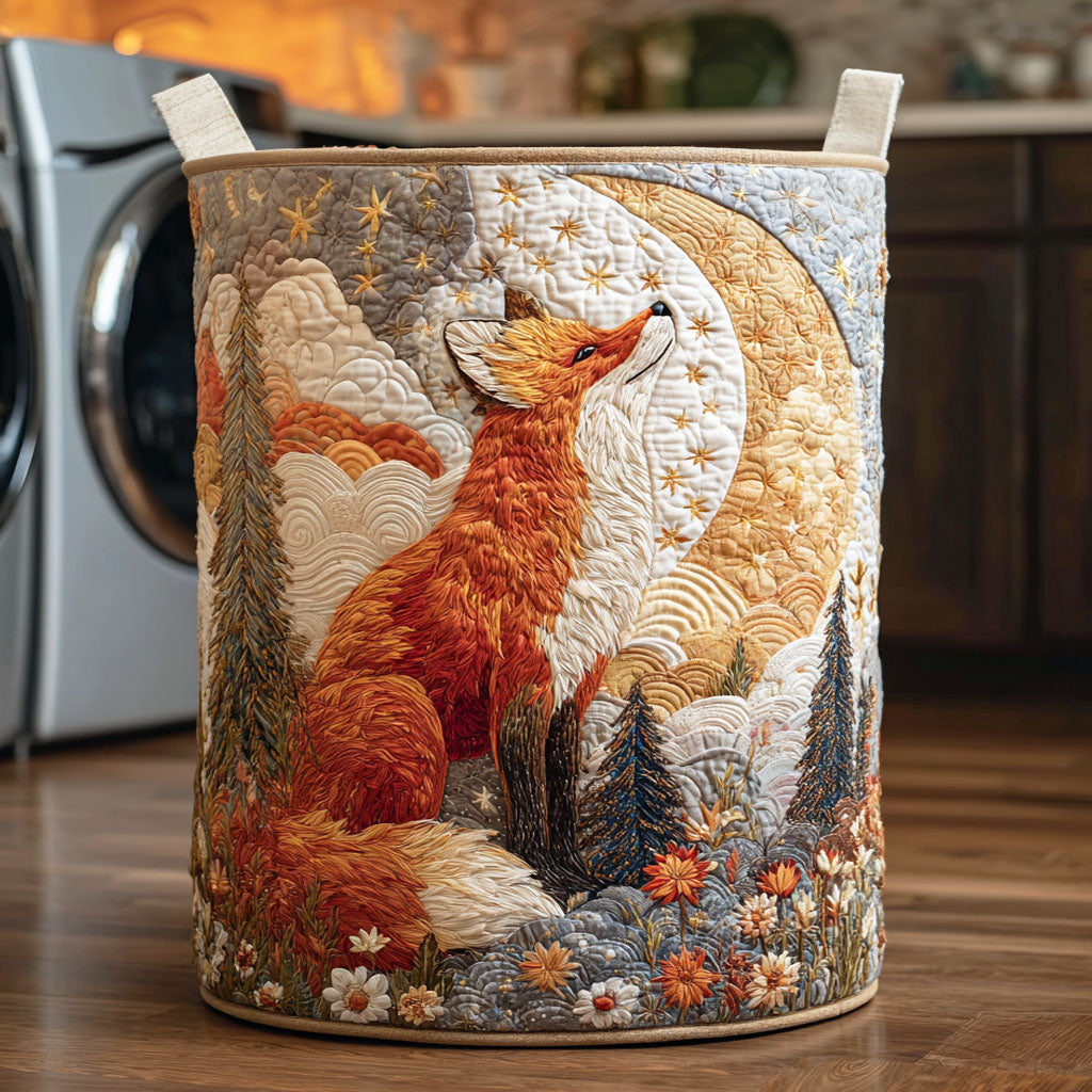 Moonlit Fox Quilted Laundry Basket Holiday Gift For Laundry Lovers