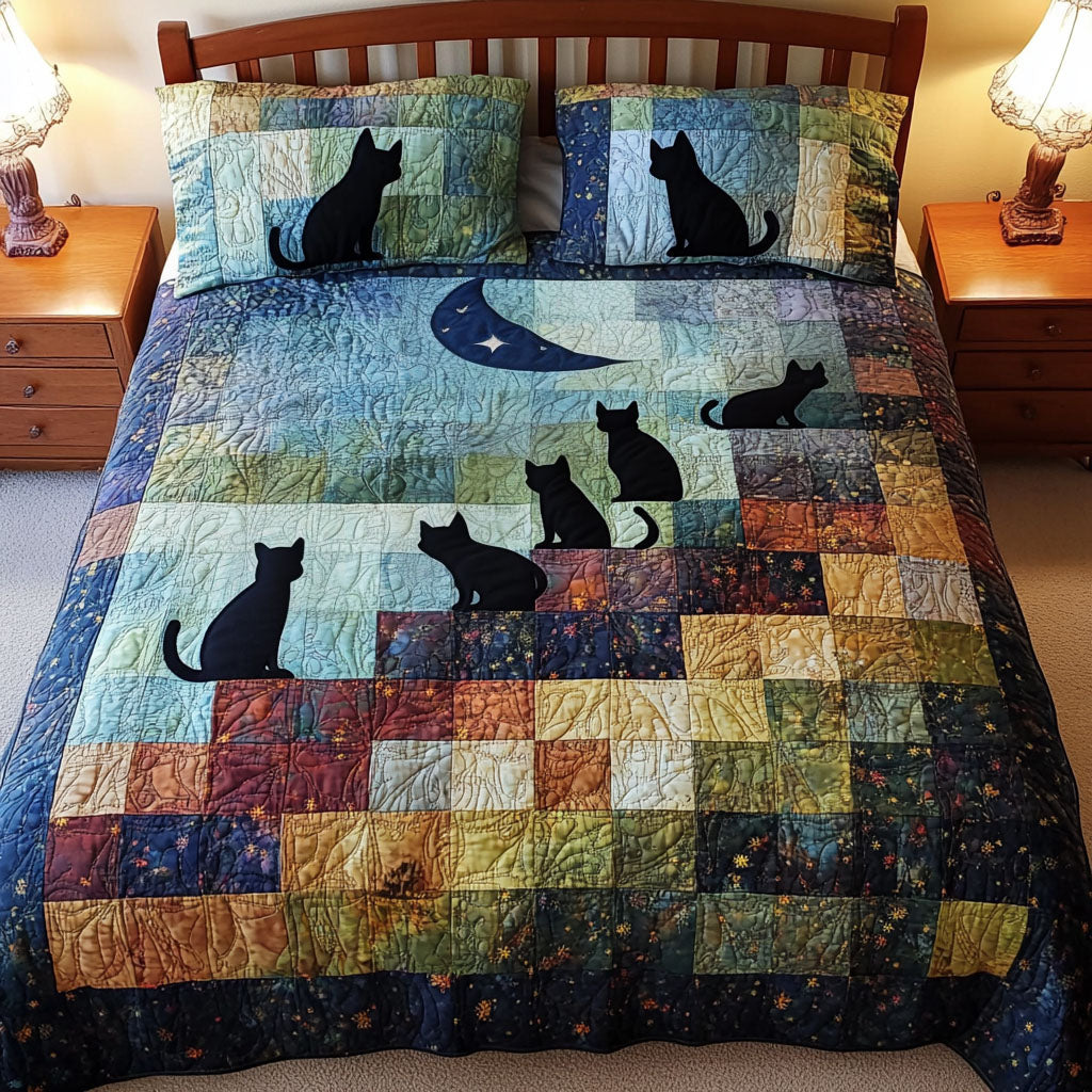 Moonlit Gathering Quilted Bedding Set Cute Bedroom Decor Cat Dad Christmas Gifts