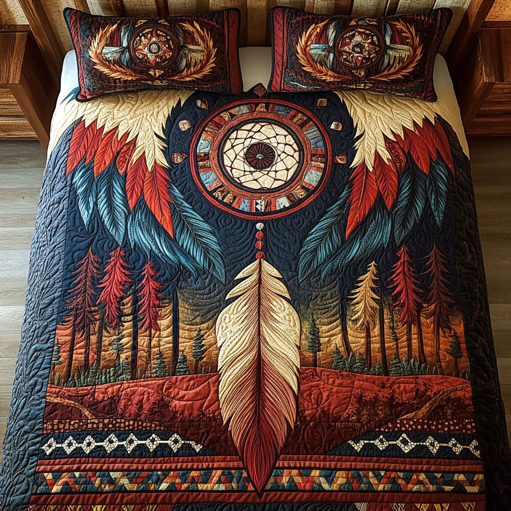 Moonlit Guardian Quilted Bedding Set Christmas Bed Sheets Native American Gifts For Her