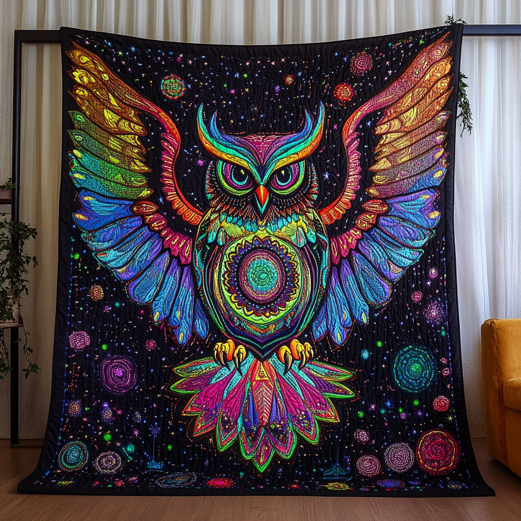 Moonlit Guardian Quilted Blanket Christmas Room Decor Gift For Owl Lover