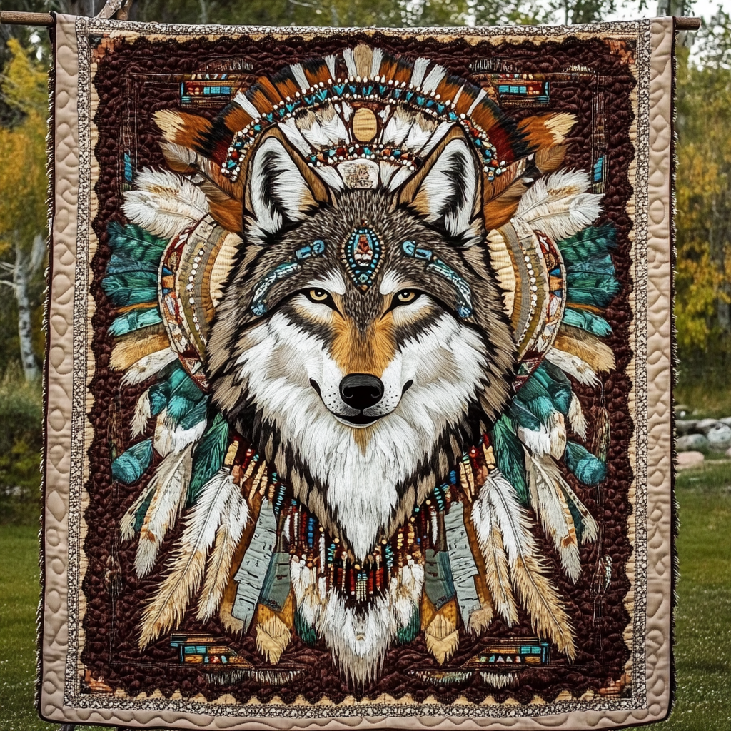Moonlit Guardian Quilted Blanket Unique Wolf Blanket Presents For Wolf Lovers