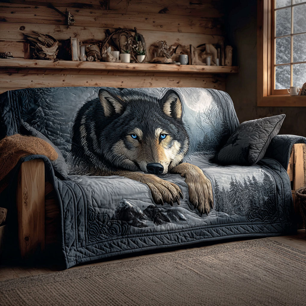 Moonlit Howl Quilted Sofa Cover Couch Protector Wolf Themed Gifts