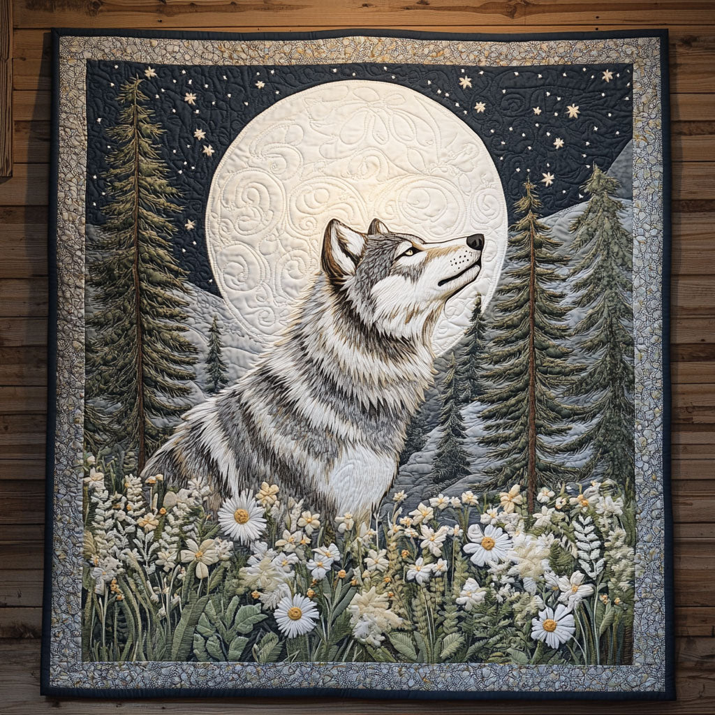 Moonlit Howling Wolf Quilt Beautiful Printed Quilt Blanket for Home Aesthetics