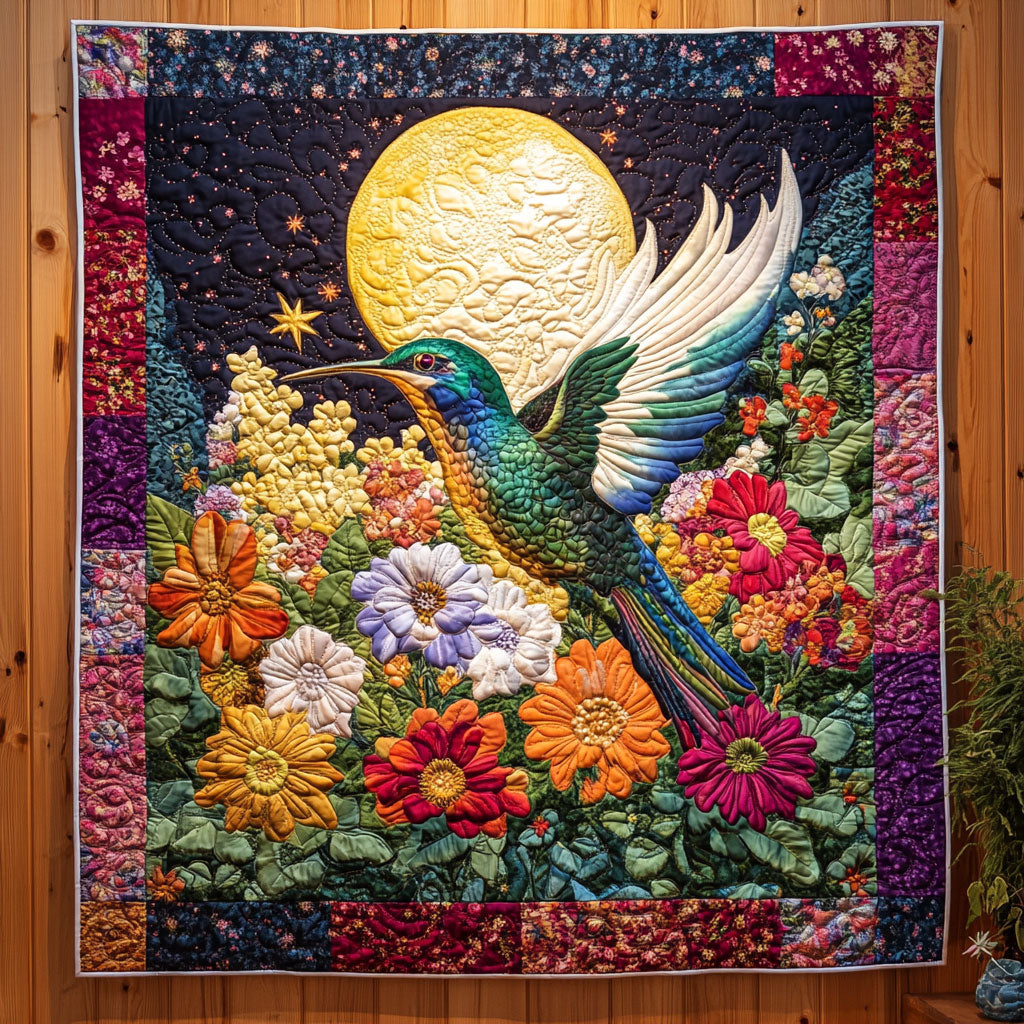 Moonlit Hummingbird Quilt Unique Holiday Gift Idea with Quilt Blanket