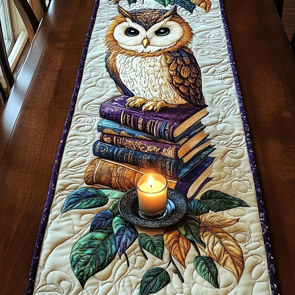 Moonlit Library Quilted Table Runner Dining Table Centerpiece Gifts For Readers