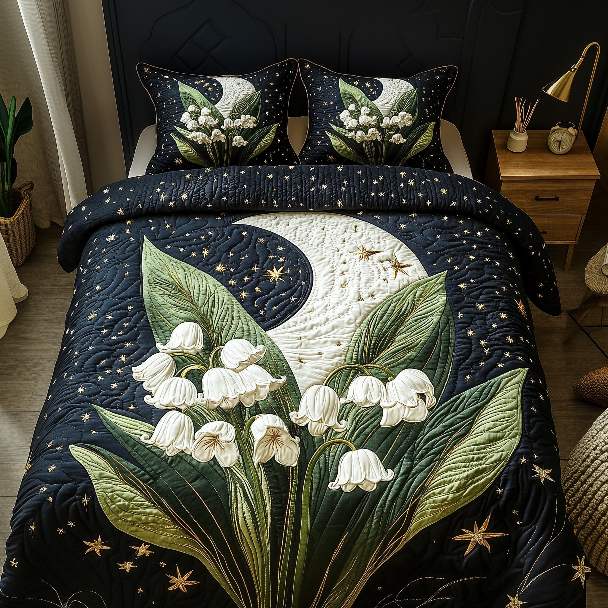 Moonlit Lily of the Valley Quilted Bedding Set Duvet Cover Bedspread Christmas Ideas For Girlfriend