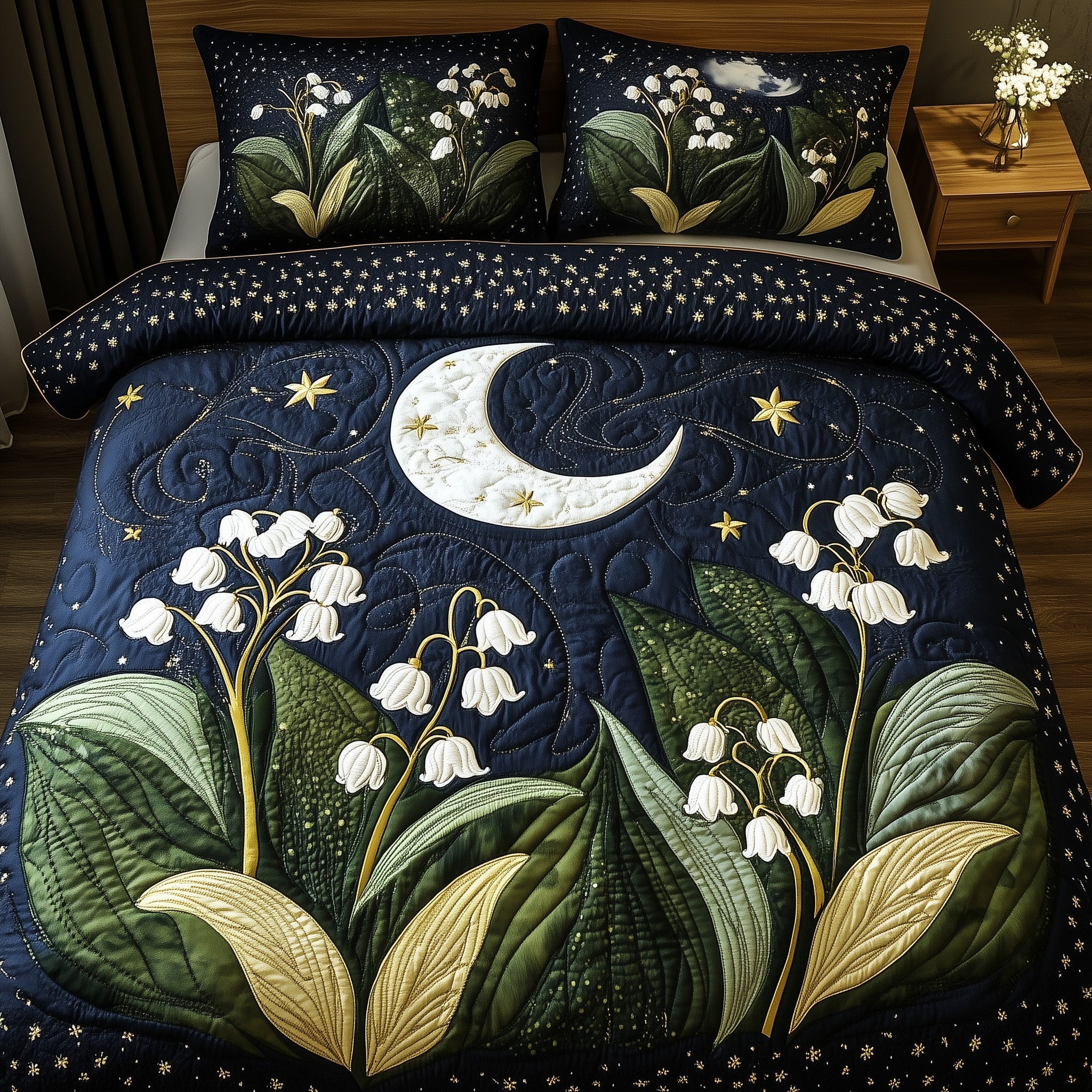 Moonlit Lily of the Valley Quilted Bedding Set Duvet Cover Bedspread Christmas Ideas For Mom