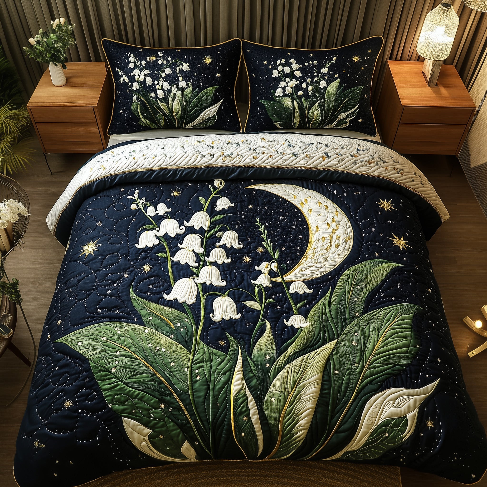 Moonlit Lily of the Valley Quilted Bedding Set Duvet Cover Bedspread Stocking Stuffers For Mom