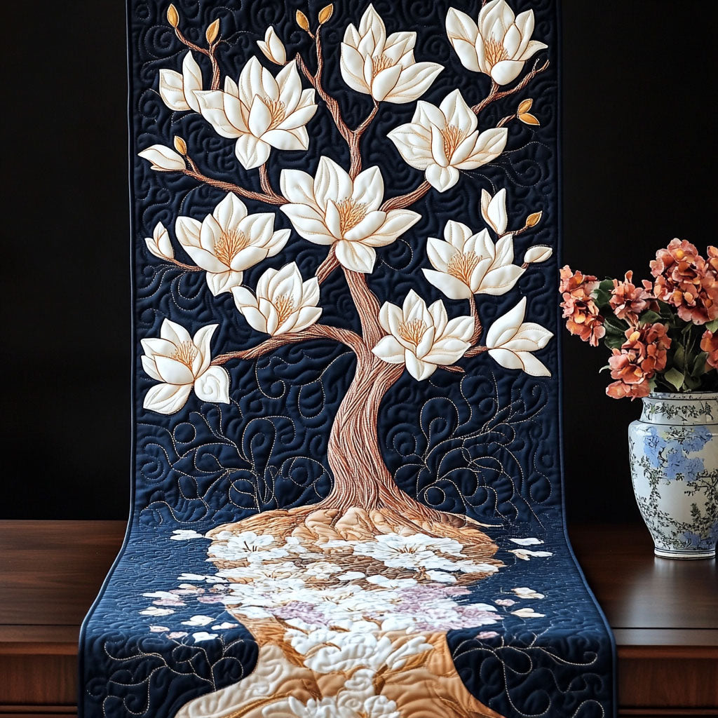 Moonlit Magnolia Quilted Table Runner Dining Room Decor Christmas Flower Gifts