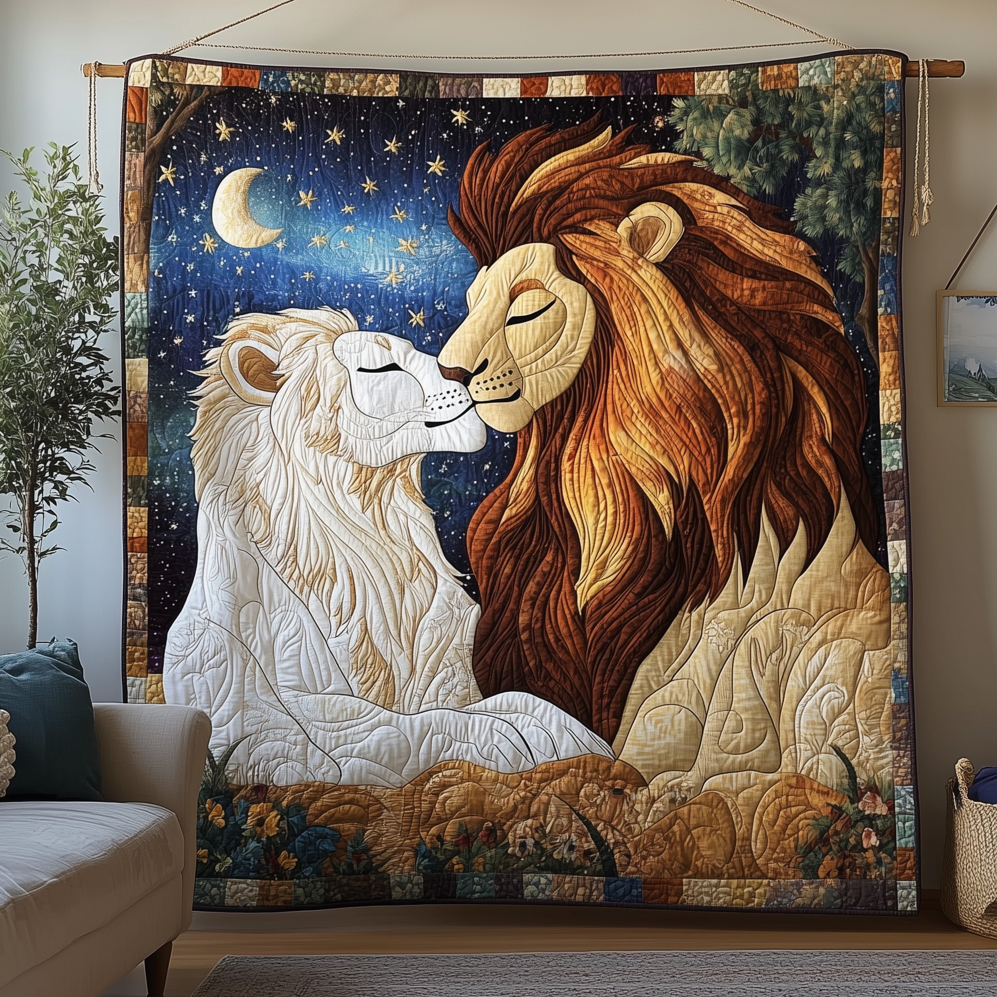 Moonlit Majesty Quilted Blanket Cute Cozy BlanketGreat Lion Gifts For Him