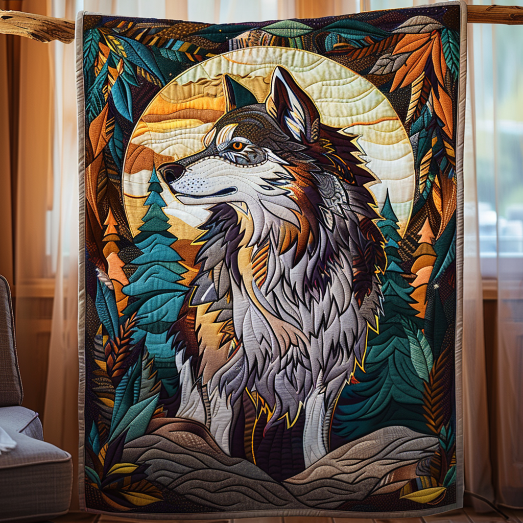 Moonlit Majesty Quilted Blanket Unique Wolf Blanket Wolf Gifts For Him