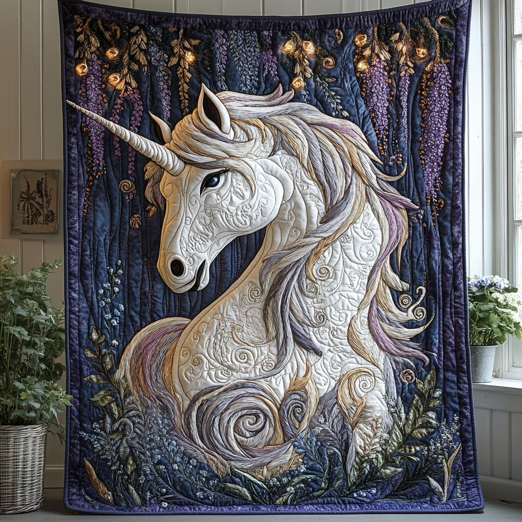 Moonlit Majesty Quilted Blanket Xmas Holiday Unicorn Presents For Adults