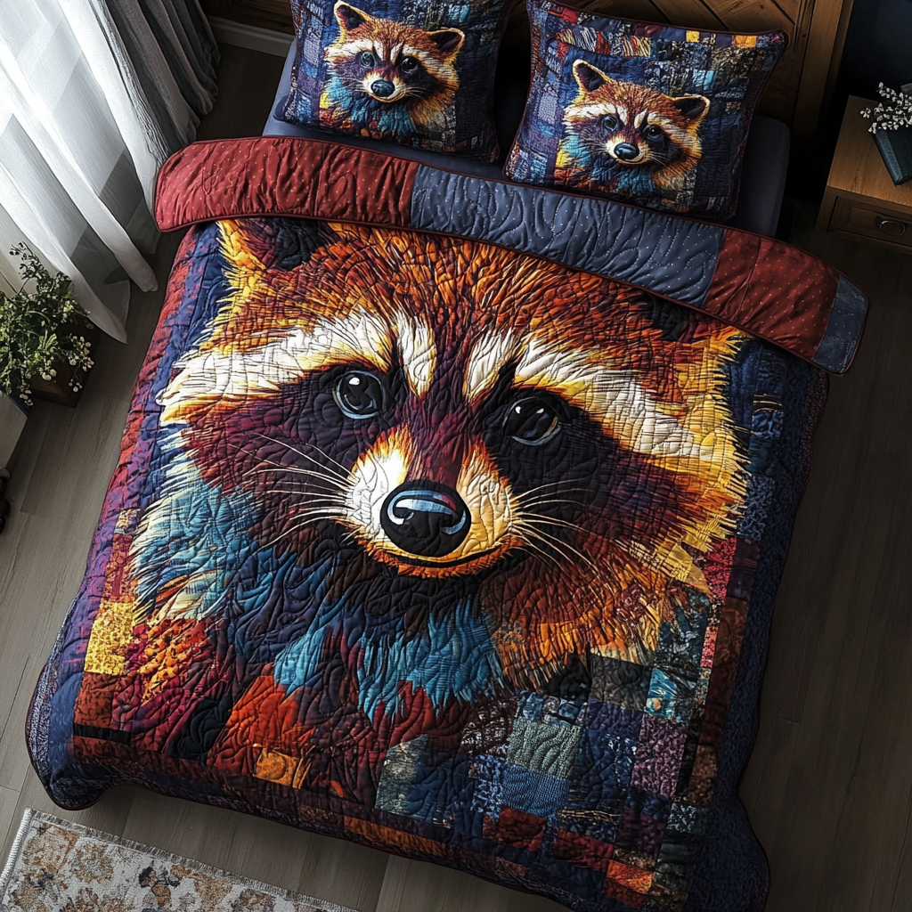 Moonlit Mask Quilted Bedding Set Best Comforter Sets Racoon Lover Gifts