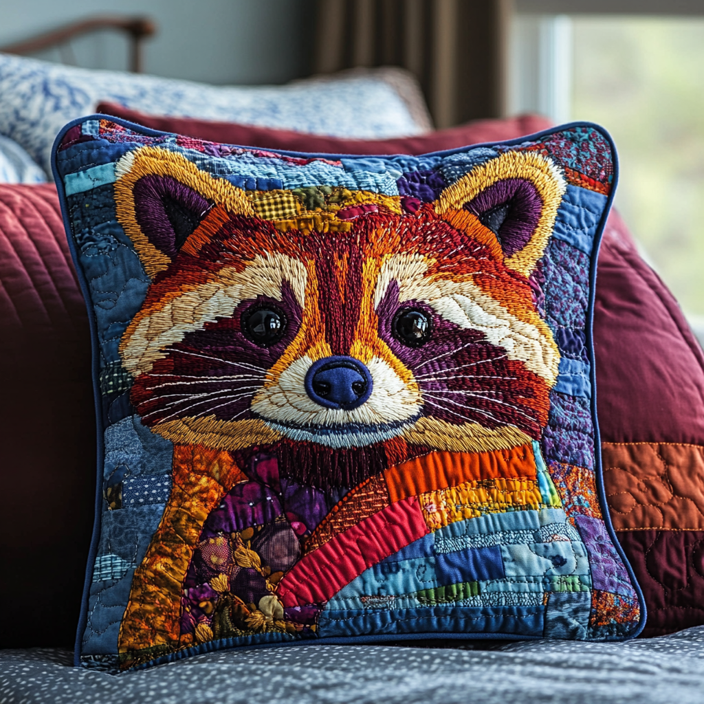 Moonlit Mask Quilted Pillow Case Cute Pillow Covers Cute Raccoon Gifts
