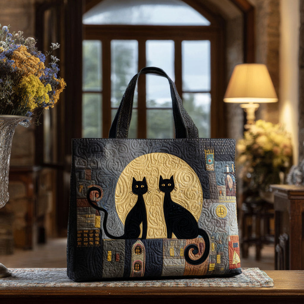 Moonlit Meow Quilted Tote Bag Book Lover Gifts For Women