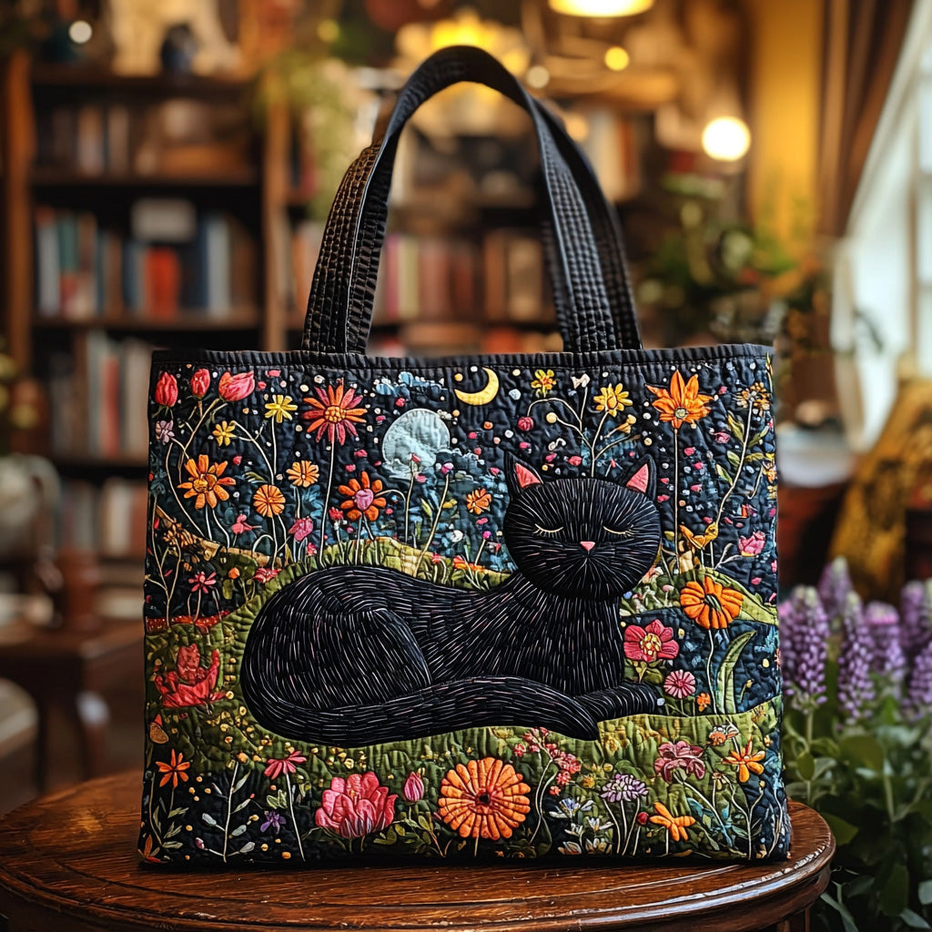 Moonlit Meow Quilted Tote Bag Good Cat Gifts
