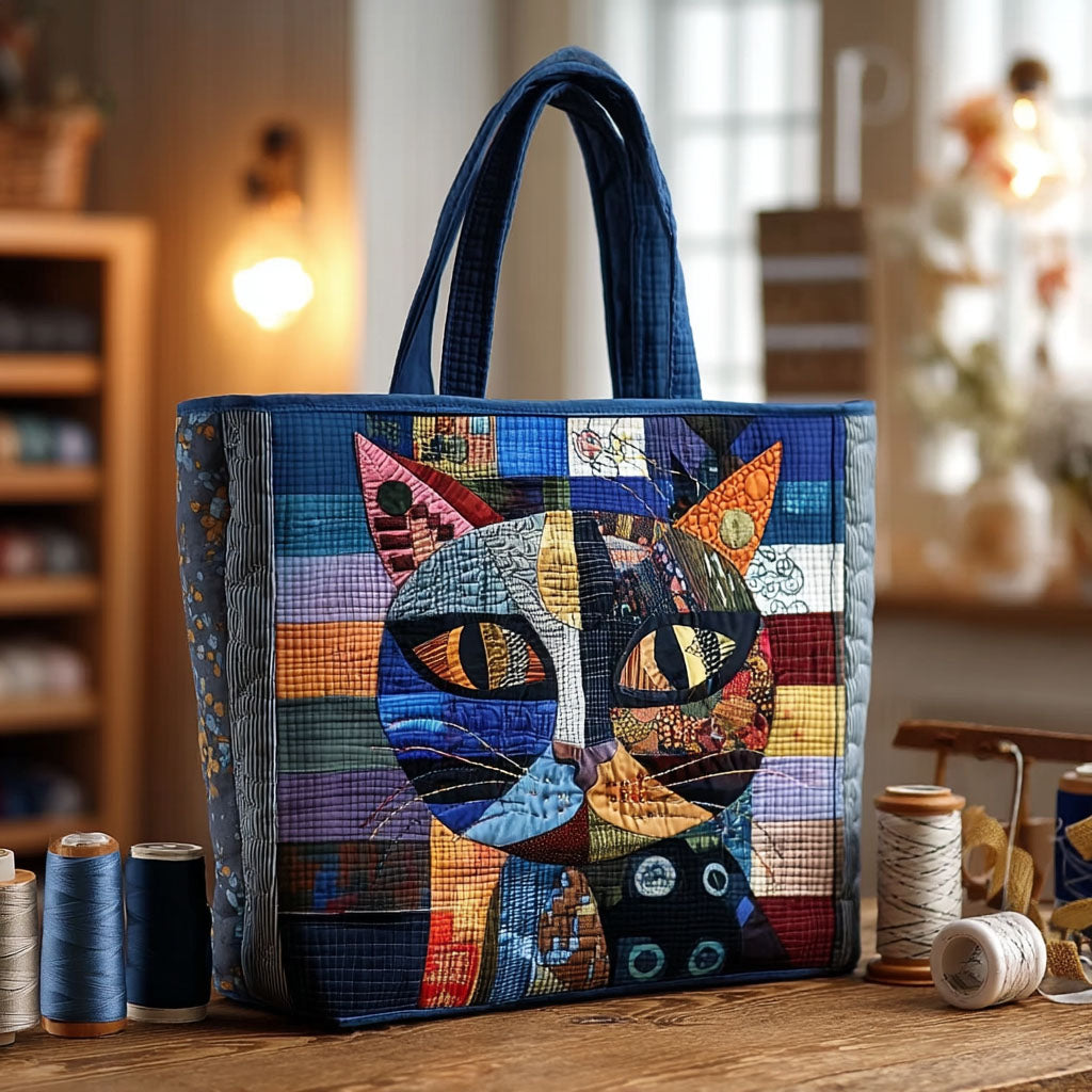 Moonlit Mosaic Quilted Tote Bag Cat Lover Store