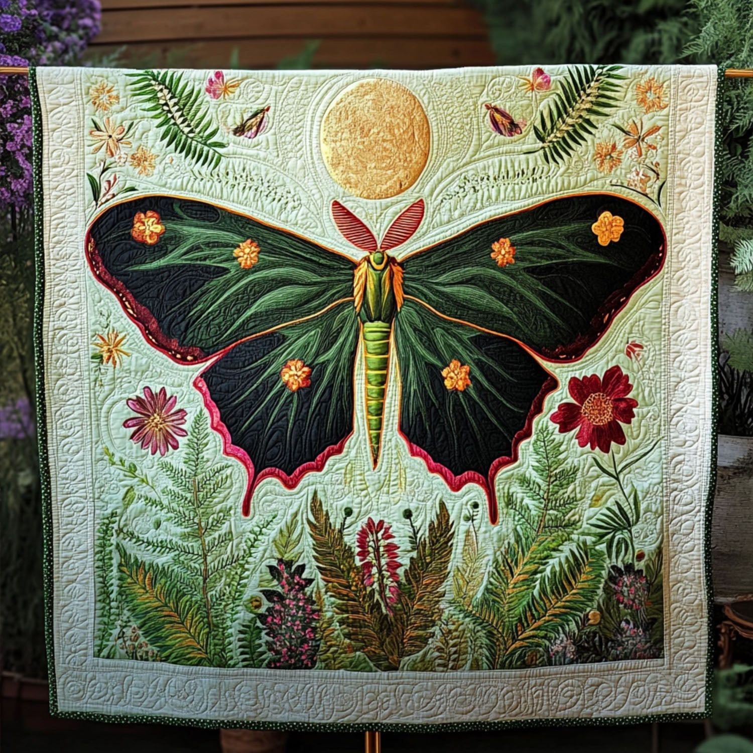 Moonlit Moth Quilted Blanket Best Throw Blanket Butterfly Themed Gifts For Adults