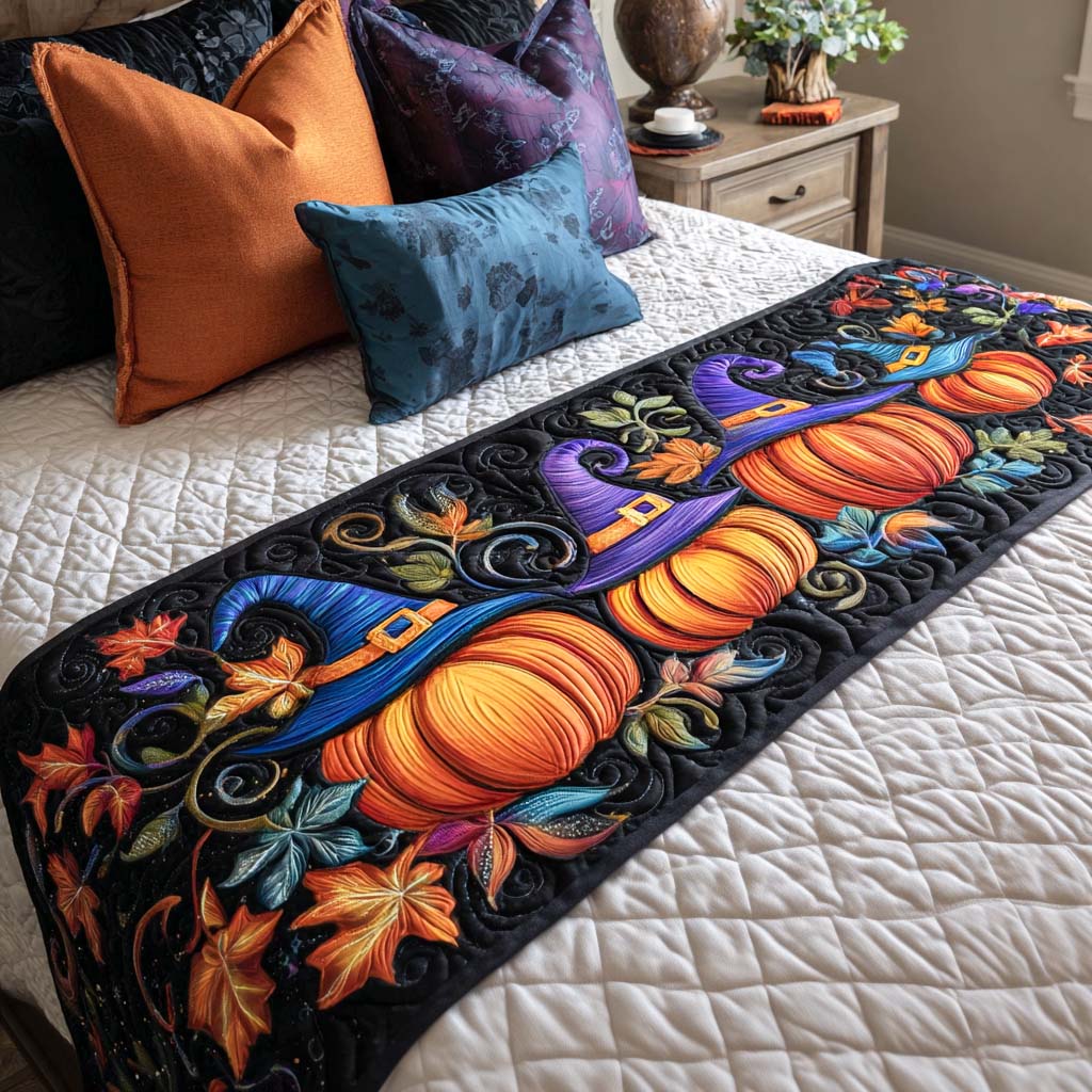 Moonlit Night Quilted Bed Runner Bed Decor Ideas Gifts For Halloween Lovers