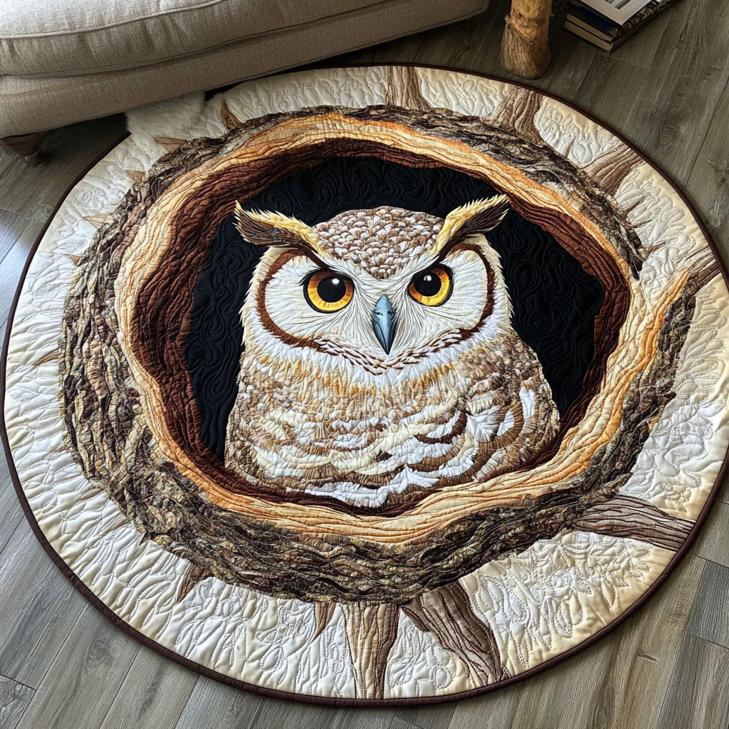 Moonlit Owl Haven Quilted Round Mat Entrance Way Ideas Gifts For Owl Lovers