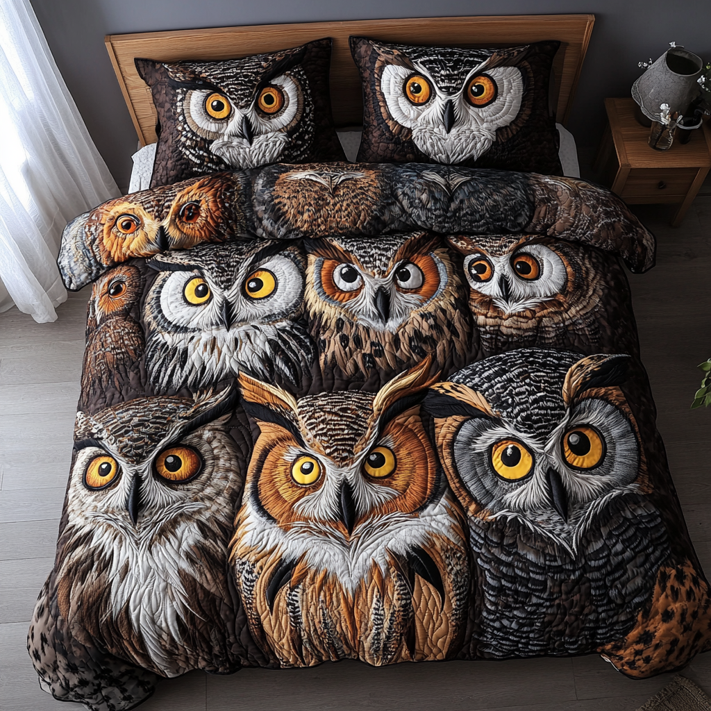 Moonlit Owl Quilted Bedding Set Best Christmas Duvet Sets Unique Gifts For Owl Lovers