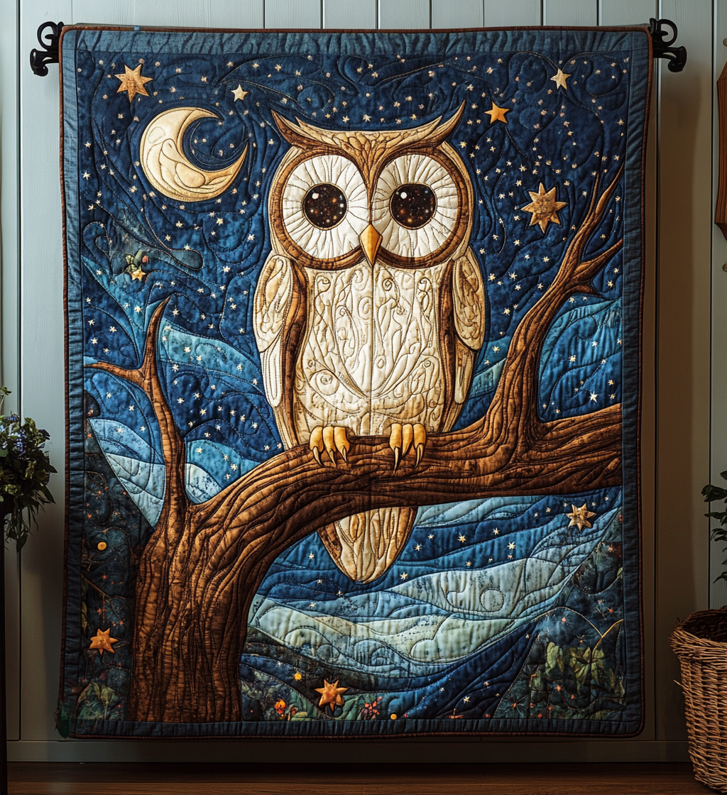 Moonlit Owl Quilted Blanket Gift For Owl Lover