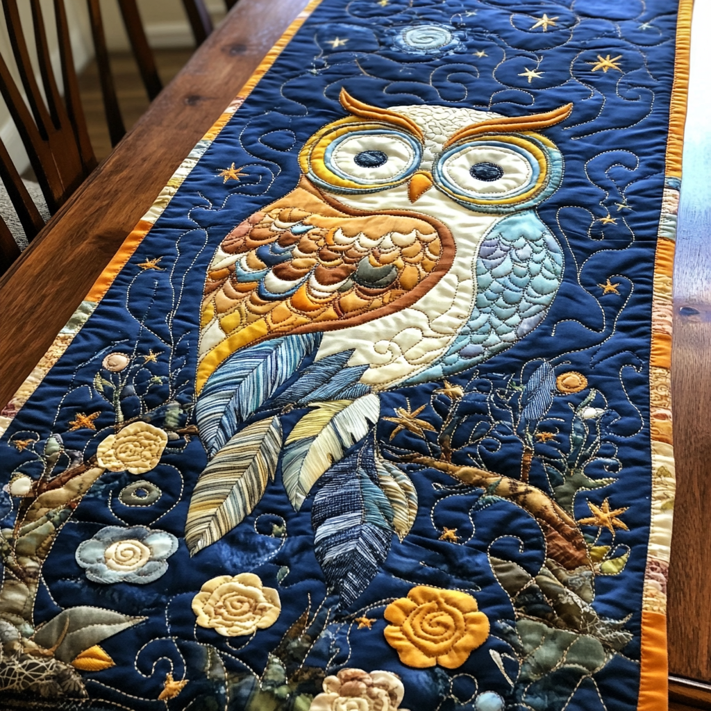 Moonlit Owl Quilted Table Runner Kitchen Table Decor Ideas Gifts With Owls On Them
