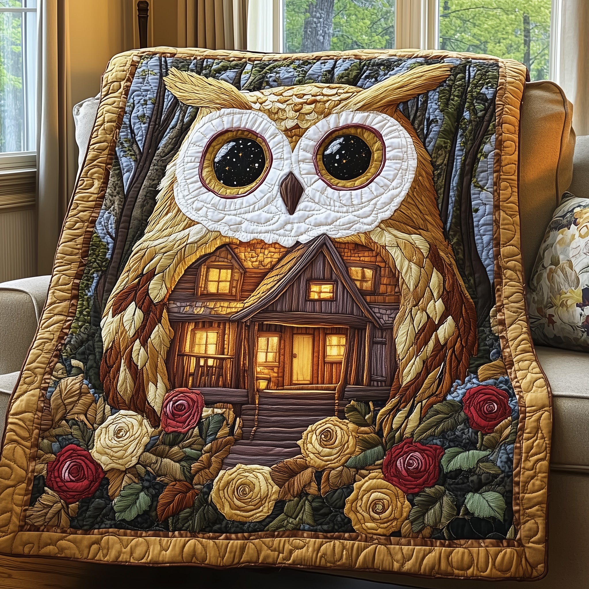 Moonlit Owl Roost Quilted Blanket Couch Throw BlanketOwl Present Ideas For Him Her