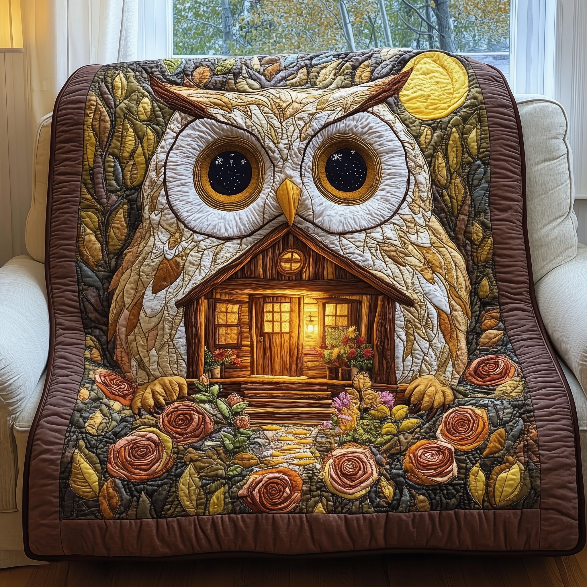 Moonlit Owl Roost Quilted Blanket Couch Throw BlanketOwl Theme Gifts Christmas