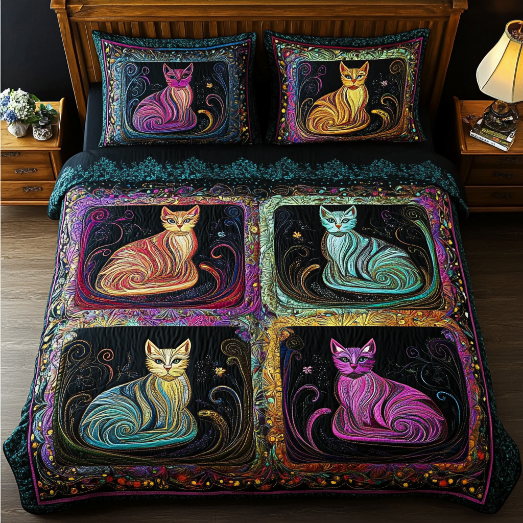 Moonlit Paws Quilted Bedding Set Bedroom Decor Ideas Christmas Ideas For Cat Lovers