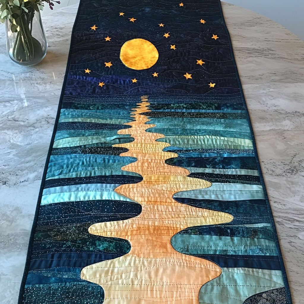Moonlit Reflection Quilted Table Runner Kitchen Decor Christmas Gifts For Ocean Lovers