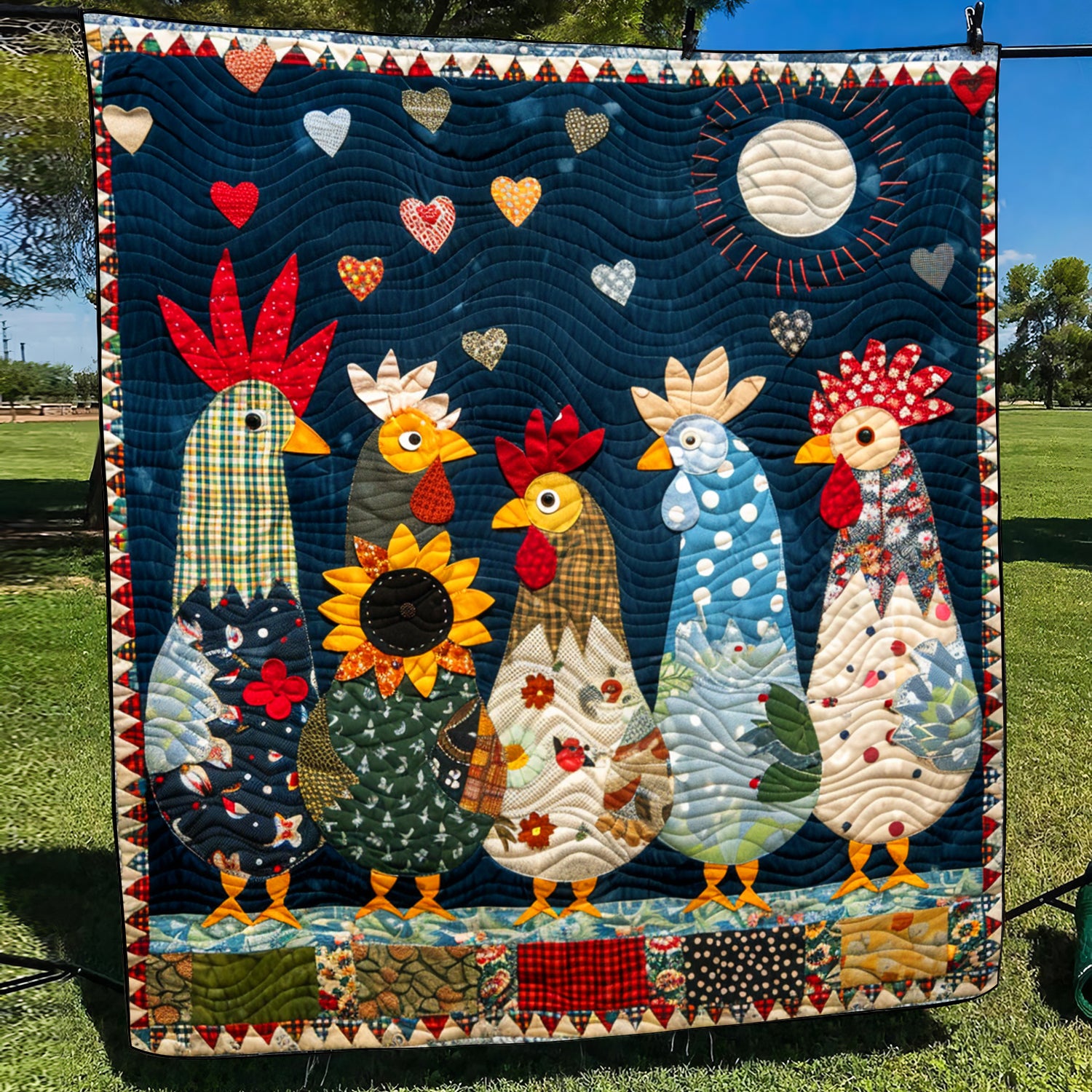 Moonlit Roosters Quilted Blanket Chicken Gifts For Chicken Lovers