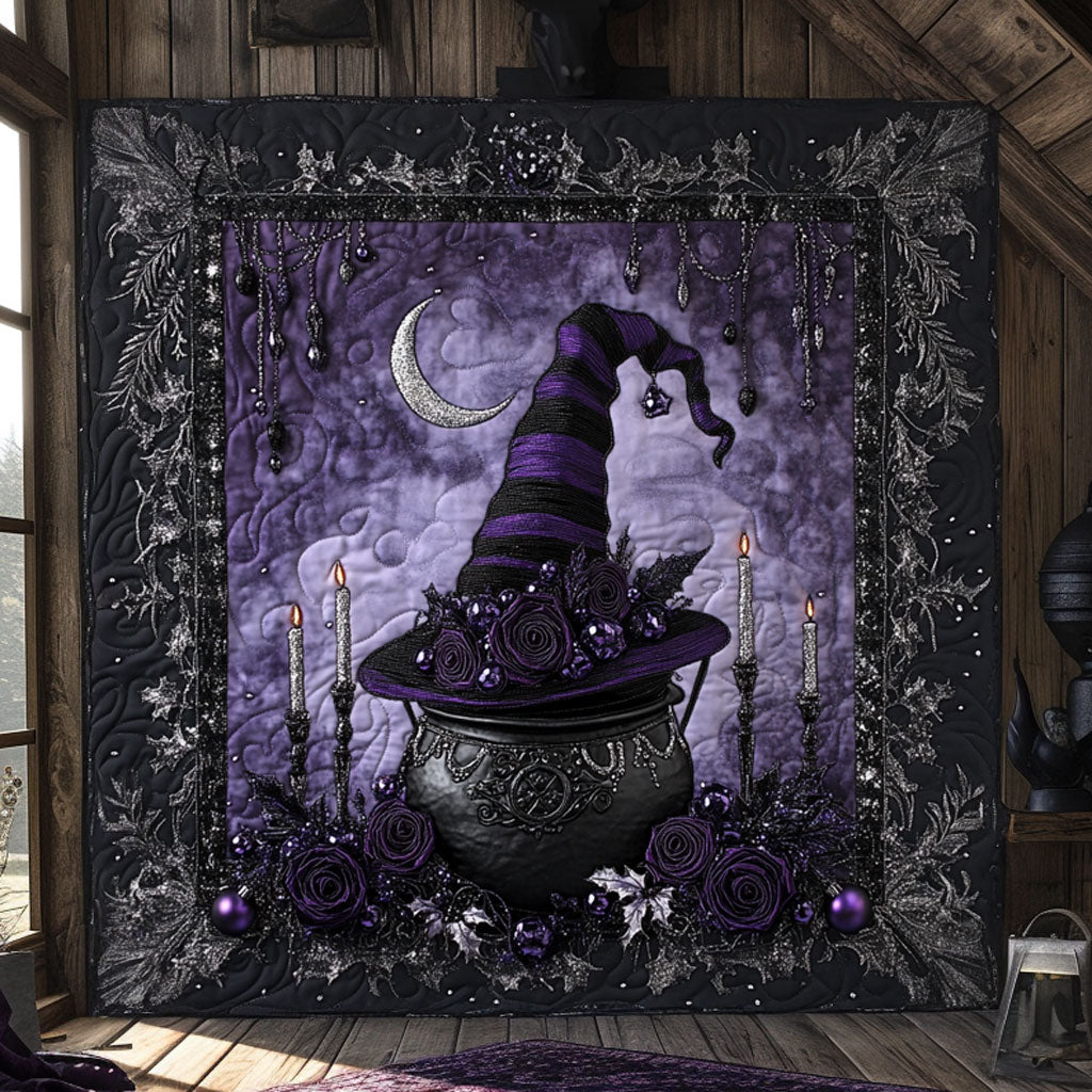 Moonlit Rose Witch Cauldron Quilt Luxury Quilt Blanket Gift for Elegant Interiors