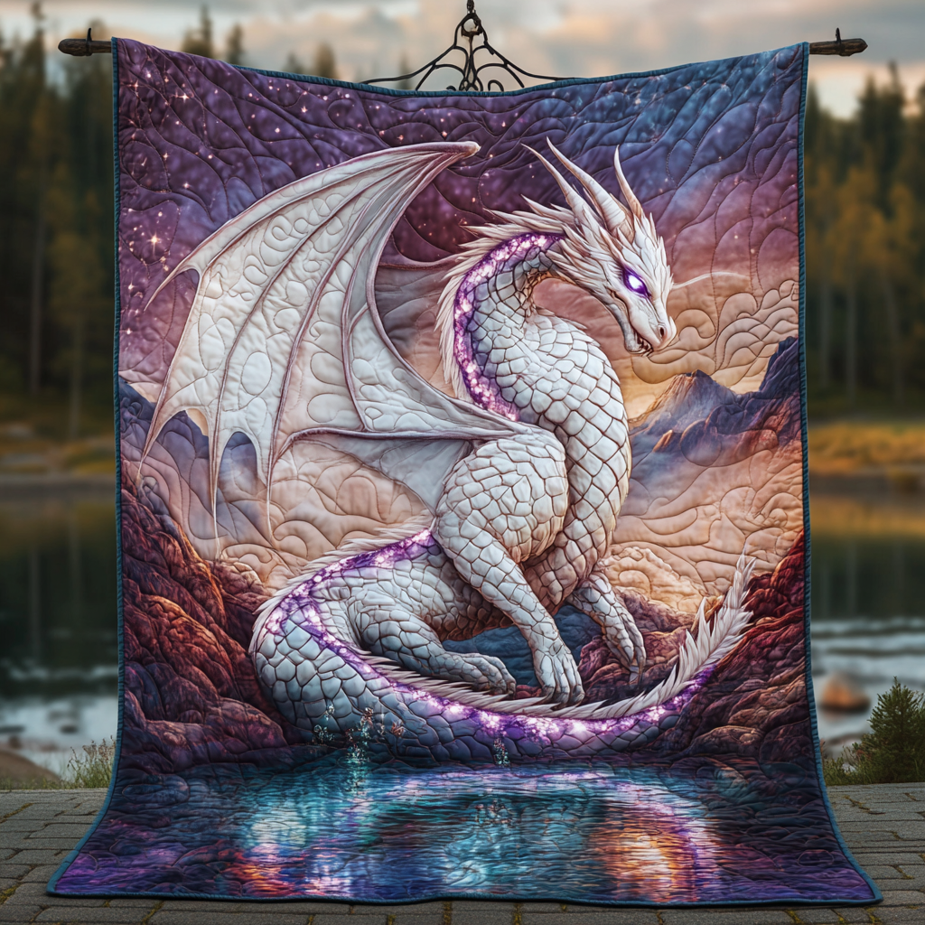 Moonlit Serpent Quilted Blanket Gift For Dragon Lover