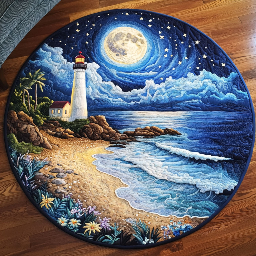 Moonlit Shore Quilted Round Mat Entryway Rug Ideas Gifts For Lighthouse Lovers