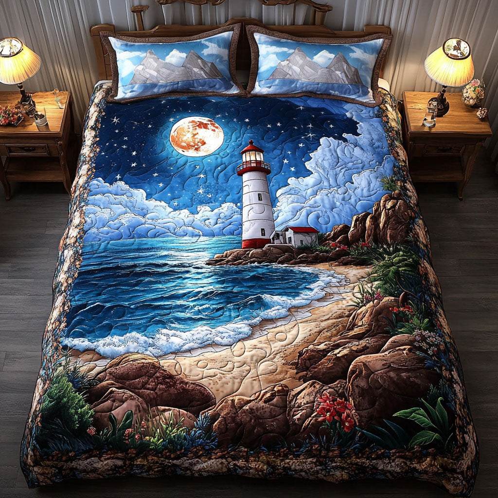 Moonlit Shores Quilted Bedding Set Personalized Bedding Set Gift for Couples