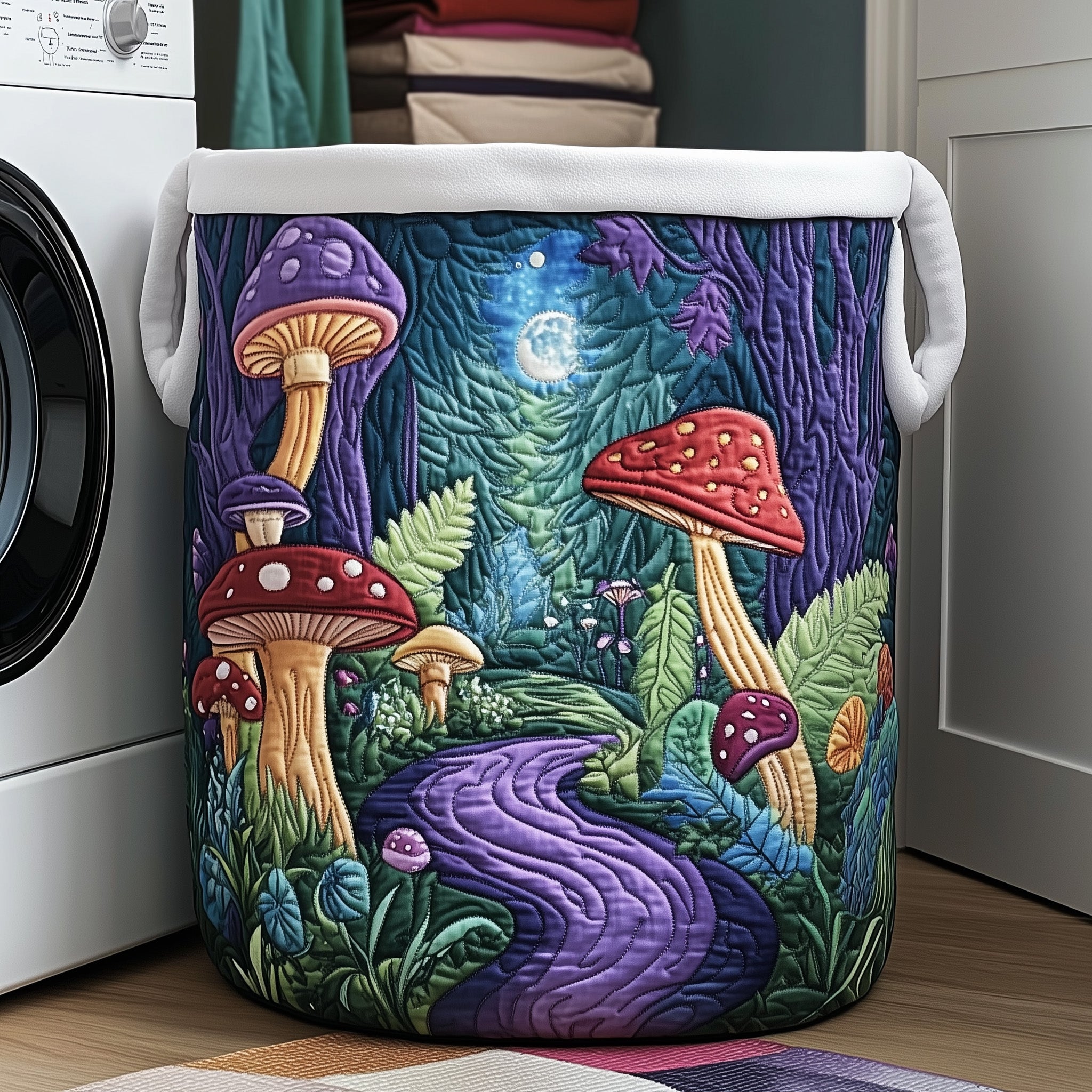 Moonlit Toadstool Quilted Laundry Appealing Forest Lovers Presents